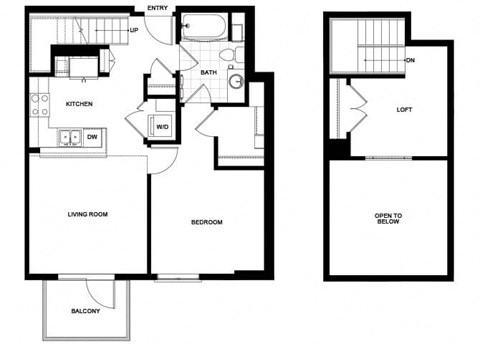 Floor plan for 1 bed, 1 bath, 861 sqft